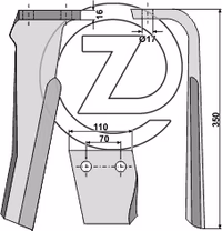 Dent de herse rotative Rabe Droite 84322401 Adaptable