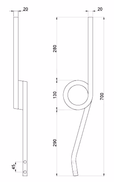 Dent ressort efface trace carre gauche 20 x 20 x 700 mm