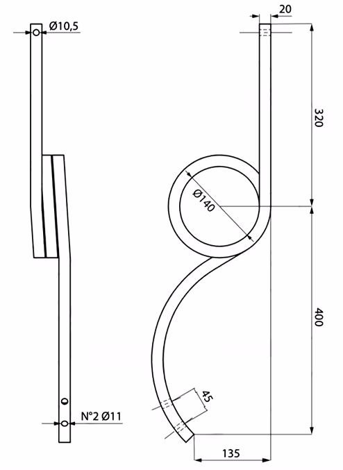 Dent ressort efface trace carre gauche 20x20x720 mm
