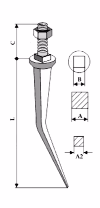Dent de herse conique acier bore pour Rau Adaptable