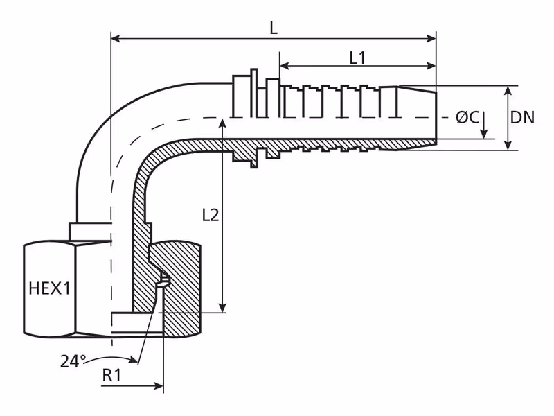 Dicsa 24° Raccord à Sertir 3/4'' x M36 x 1.5 Filetage femelle Embout tournant 90°