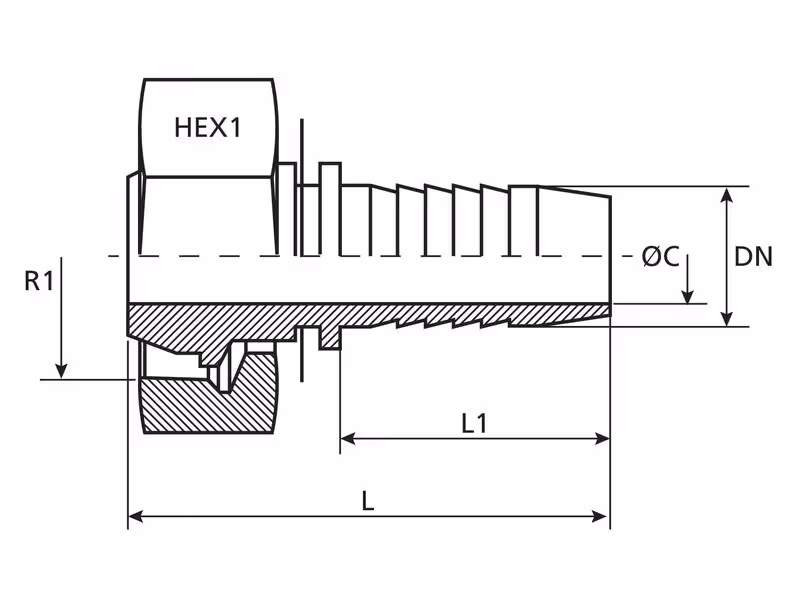 Dicsa 24° Raccord à Sertir 3/8'' x M24 x 1.5 Filetage femelle Embout tournant