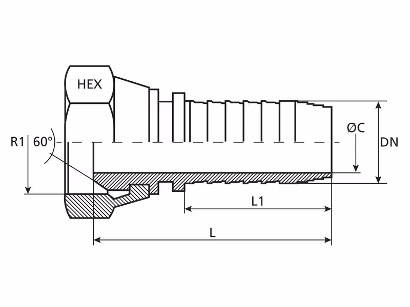 Dicsa BSP 60° Raccord à Sertir 3/8'' x 1/2'' Filetage femelle Embout tournant - Vendu par 5