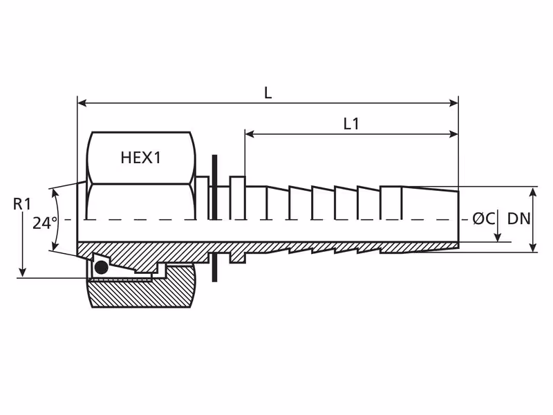 Dicsa côtes métriques 24° Raccord à Sertir 1/2'' x M22 x 1.5 (15L) Filetage femelle Embout tournant joint torique - Vendu par 5