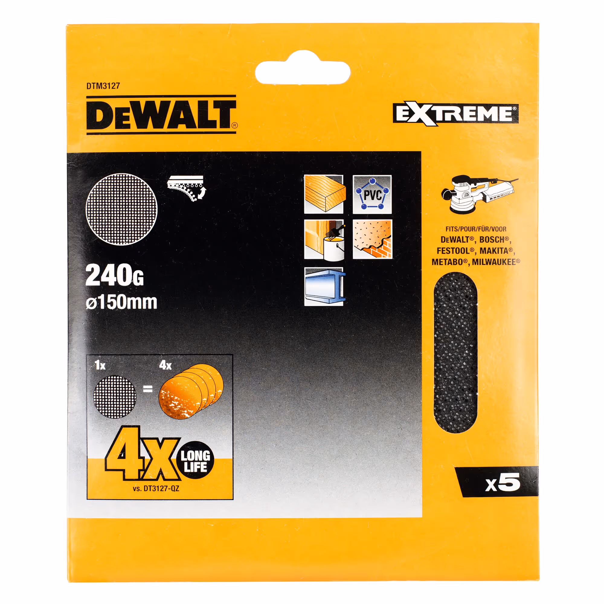 Disque abrasif velcro - structure en maille durée de vie extra longue x 4 ø150 mm grain 240