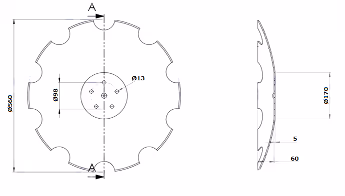 Disque crénelé 560x5 mm 5 trous Landstal