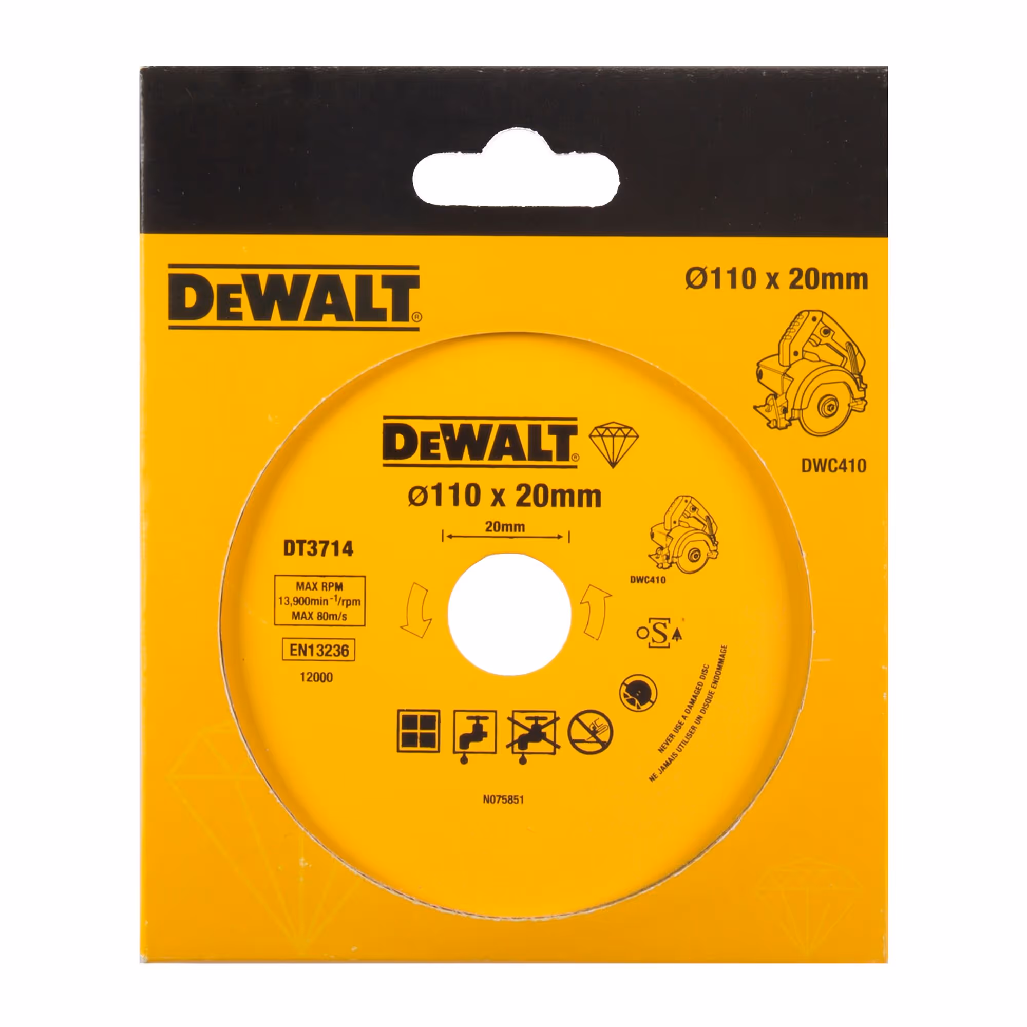 Disque pour scie à carrelage portative DWC410 pour applications générales à sec ou à l'eau 110 x 20 mm