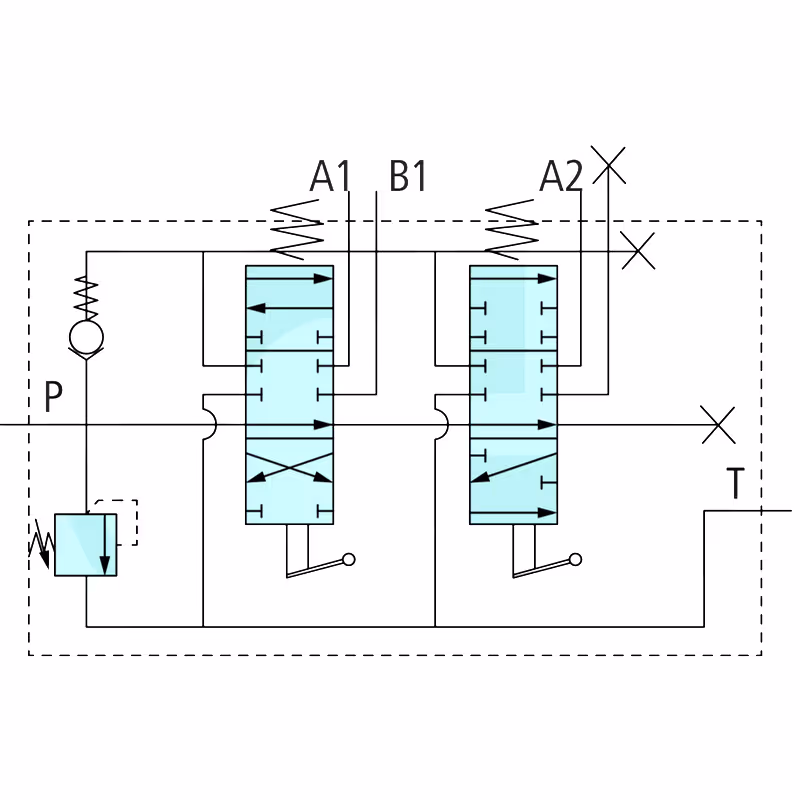 Distributeur hydraulique P40 centre ouvert, 1 DE et 1 SE type B