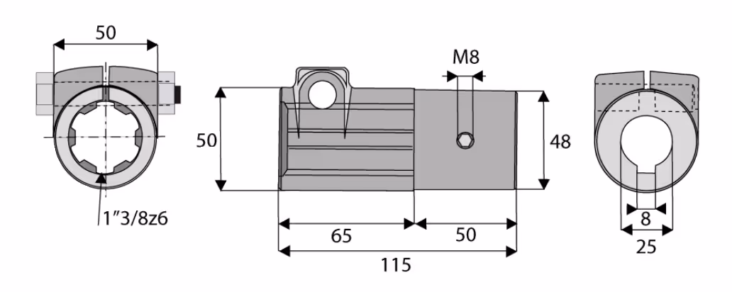 Douille cannelé 1''3/8Z6 - Ø25mm cl.8