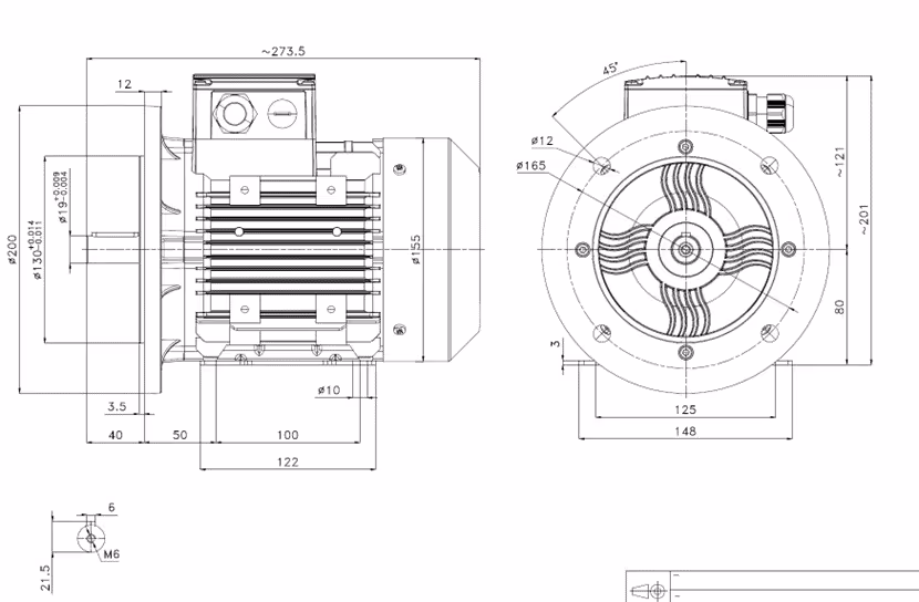 Elk | Moteur 230400v 3000tr b35 ie3 ip55 0,75kw ø19