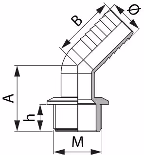 Embout Cannelé Coudé 45° -M 1"1/4x ø40