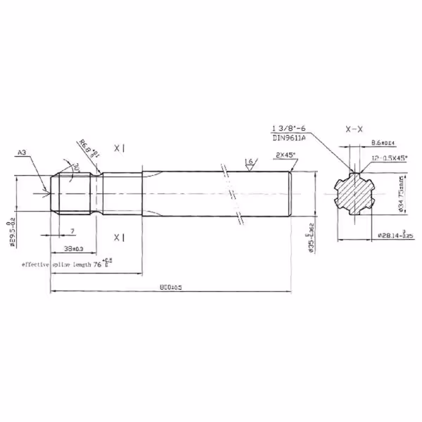 Embout cannelé L800 - Ø1" 3/8 - 1 côté