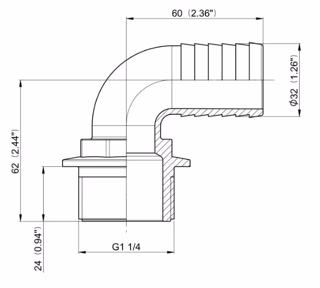 Embout Cannelé M 90° 1"1/4 x ø 32