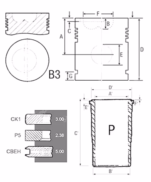 Ensemble chemise-Piston Ø 102 mm-segments et axe moteur JD