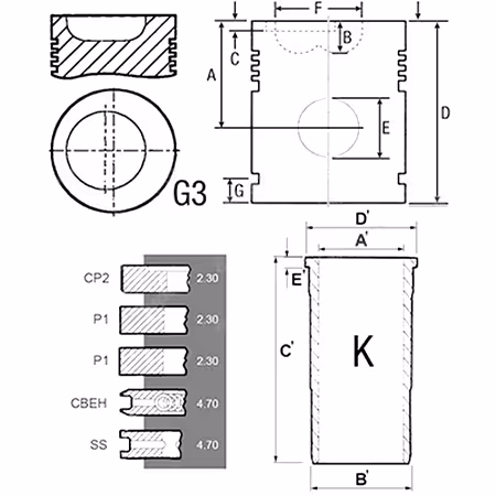 Ensemble chemise - piston ø 87.3 mm