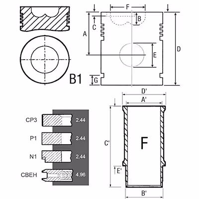 Ensemble chemise, piston, segments Ø110 mm Fiat 