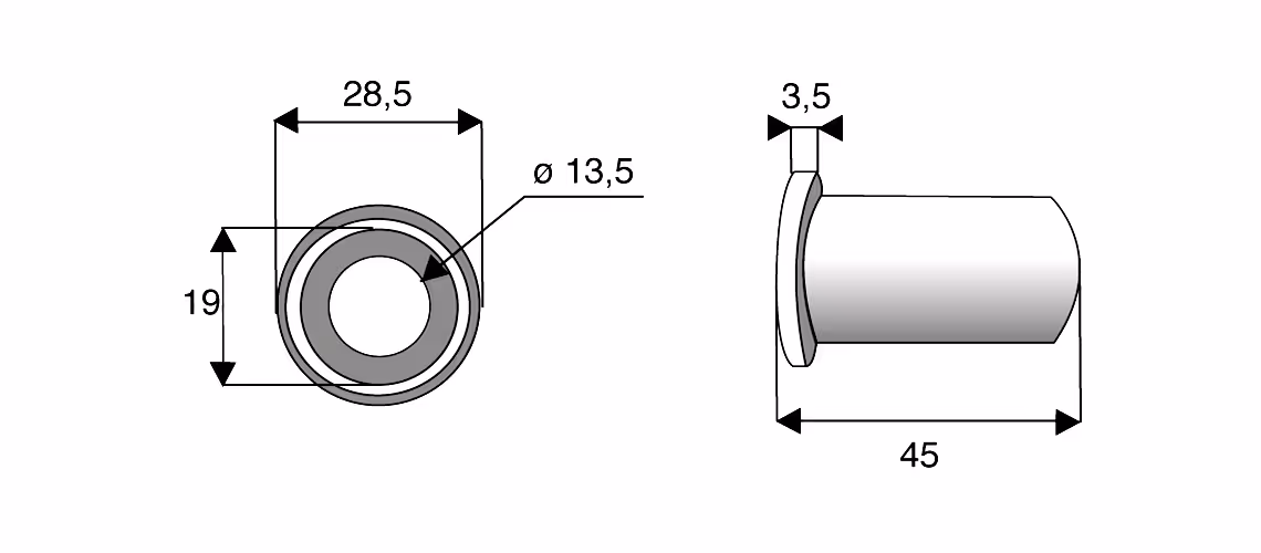 Entretoise Ø13.5x19 mm L45 mm Bomford 0343701