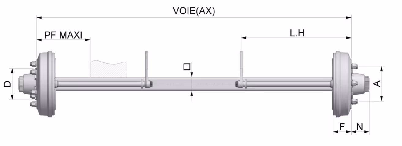 Essieu c 60 6 axes v e 1800 f ø250x60 mf