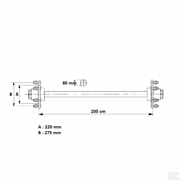 Essieu non freiné C80-8 axes voie 200 cm