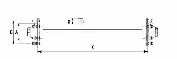 Essieu sans frein carré 70x70 mm 6 axes voie 1400 mm AMB 5800 Kg