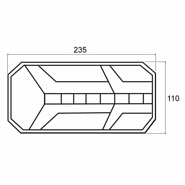 Feu arriere gauche dynamique rectangle 6 fonctions 12-24v