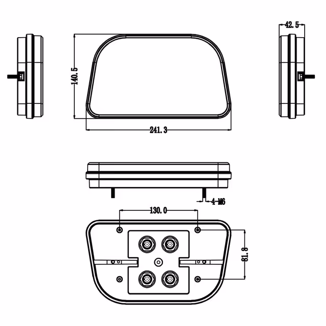 Feu arriere gauche rectangle 6 fonctions 12-24v connexion rapide male 8 pin techni-power
