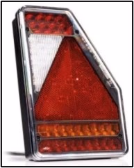 Feu arrière universel à LED 12V, avec triangle, droit, 5-fonctions, stop / position / clignotant / recul / sans eclaireur de plaque latéral, connecteur à baïonnette 5 broches, avec système Canbus