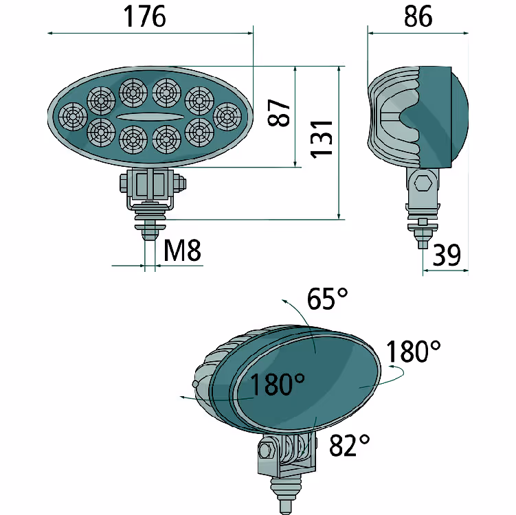 Feu de travail à LED 176x87x86mm 2400 lumens