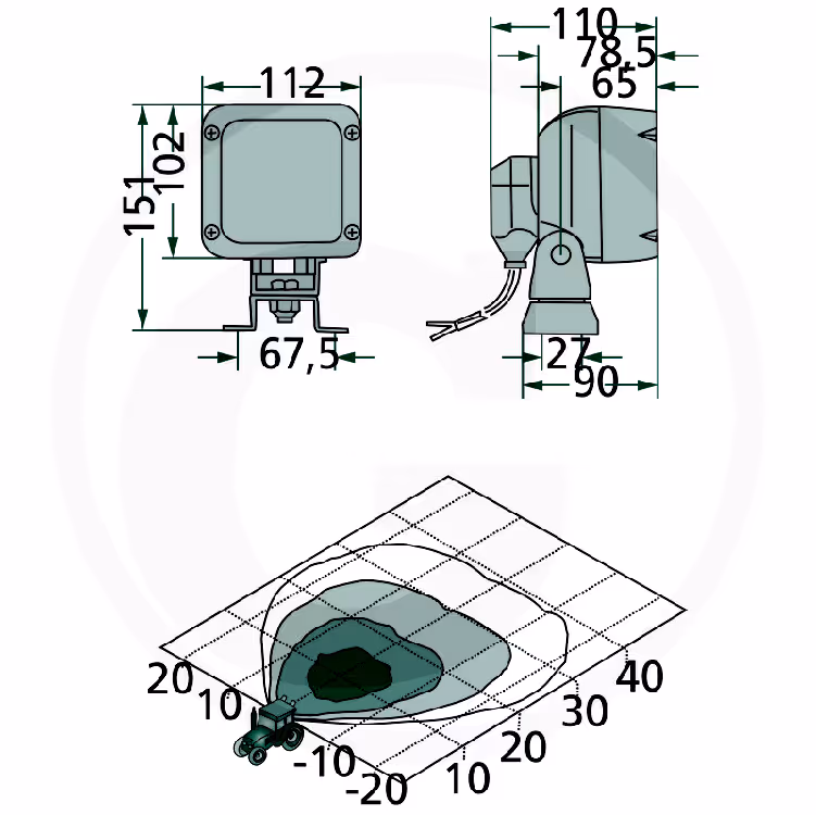 Feu de travail H9 Hella 65w 112x102x110mm