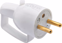 FICHE 2P+T 16A AVEC ANNEAU DE TRACTION - SORTIE DROITE A COIFFE MALE BLANC