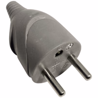 FICHE MALE PLASTIQUE 10/16A GRIS 2P+T SORTIE DROITE
