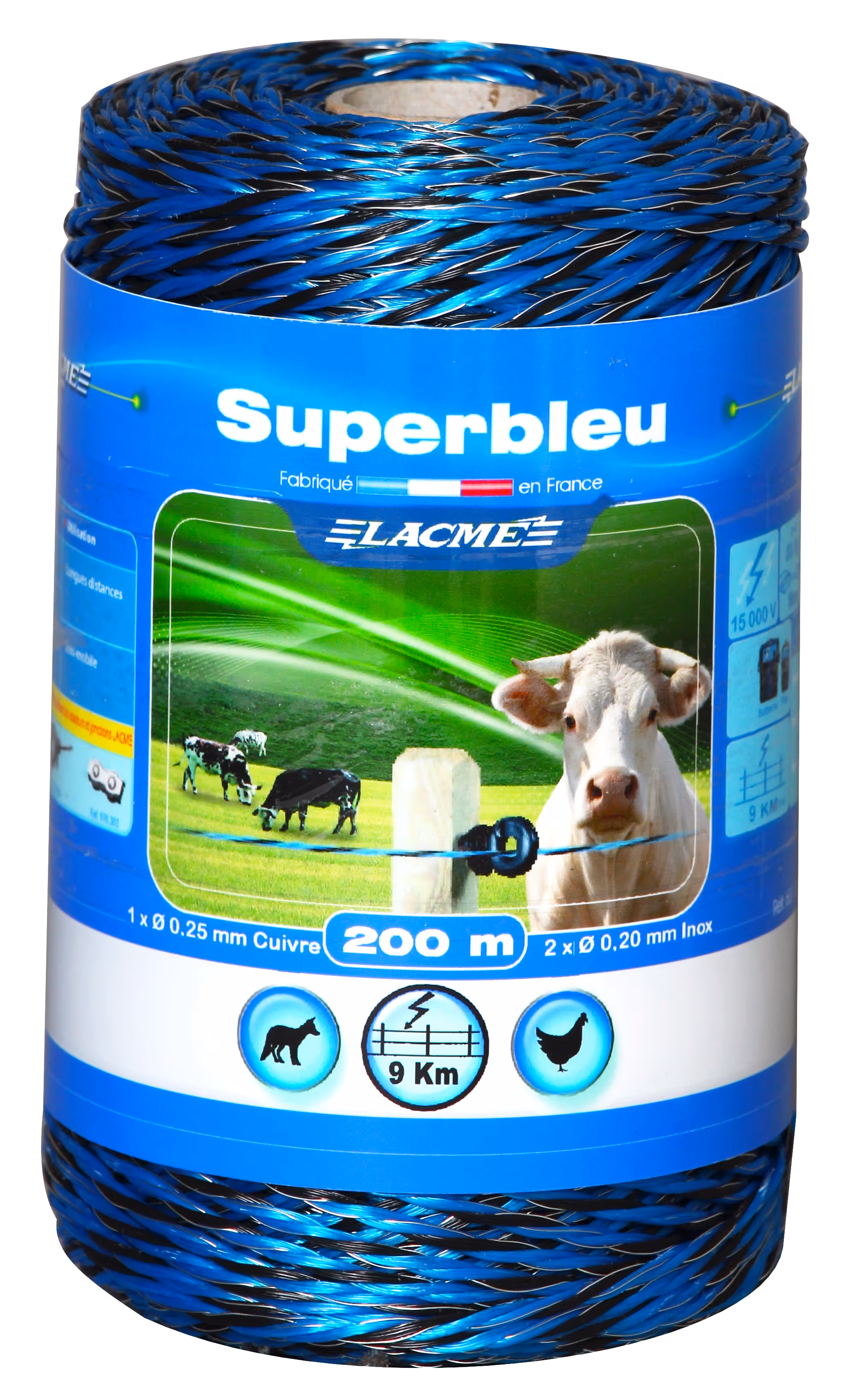 Fil de clôture SUPERBLEU 200M Bobine Bleu 
