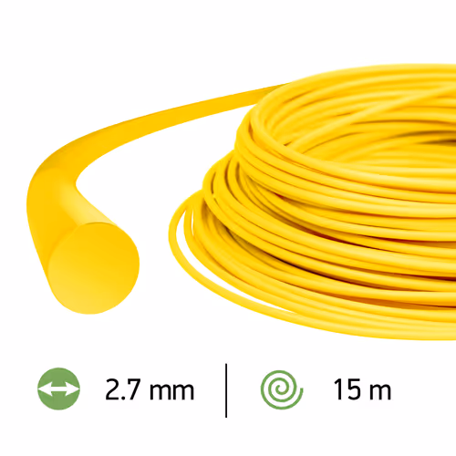 Fil rond jaune pour débroussailleuse, 2,7 mm, 15 m