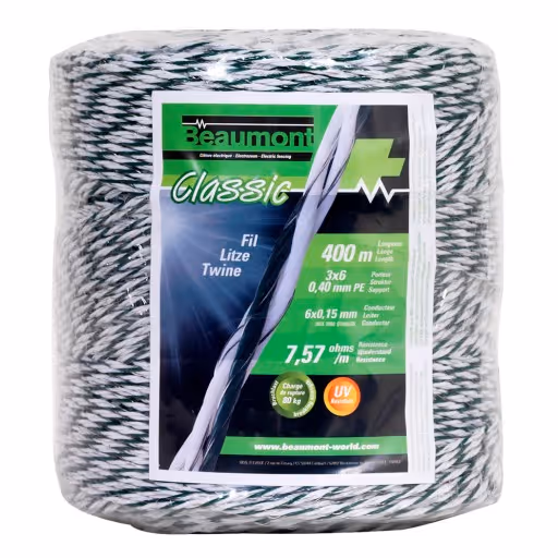 Fil torsadé blanc et vert 400 m classic
