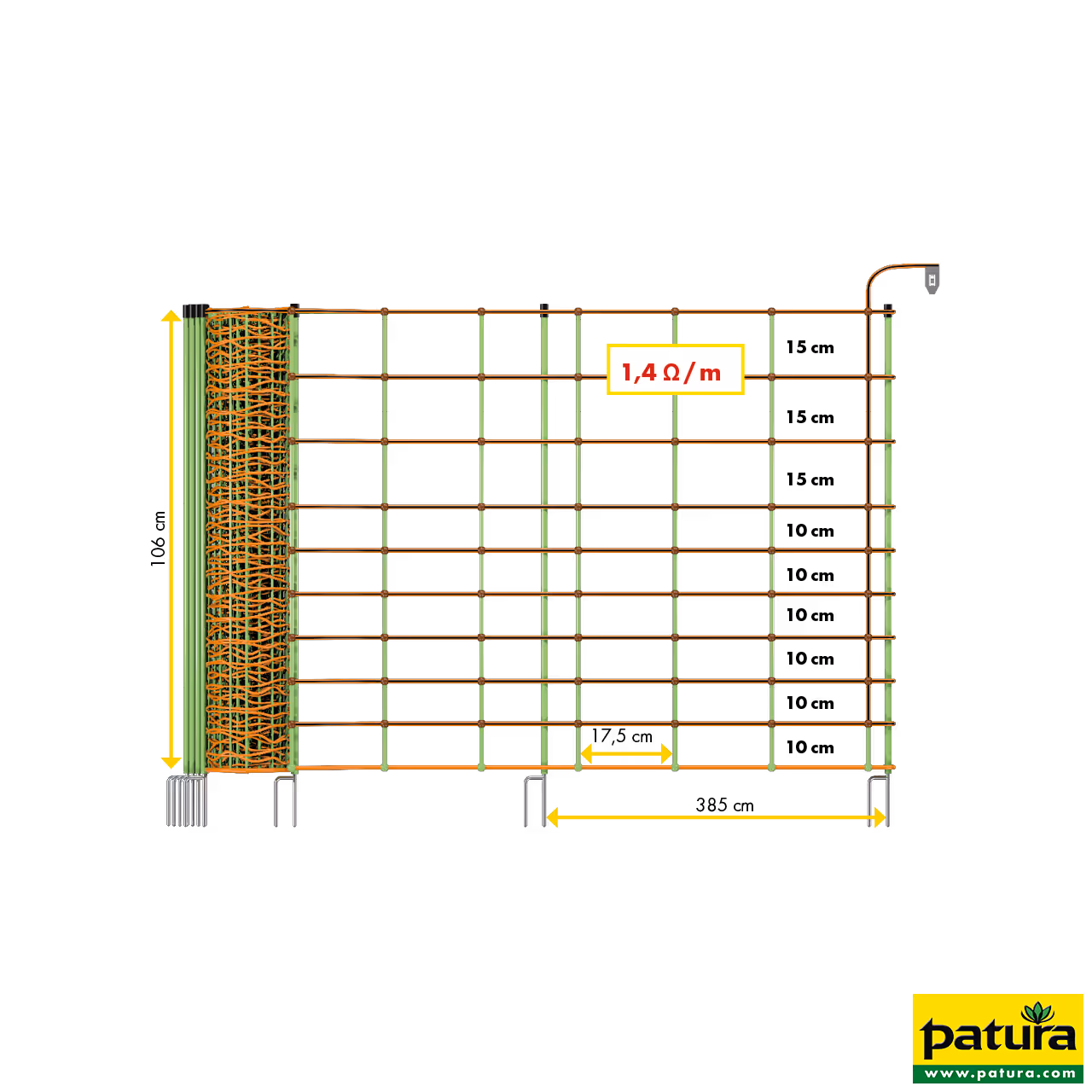 Filet électrifié combiné, hauteur hors sol 1,06 m, double pointe, 50 m