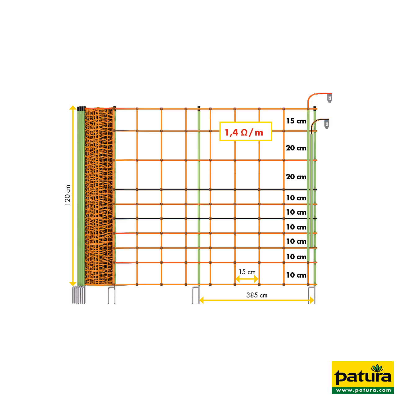 Filet électrifié Plus / Moins, hauteur 120 cm, piquet double pointe