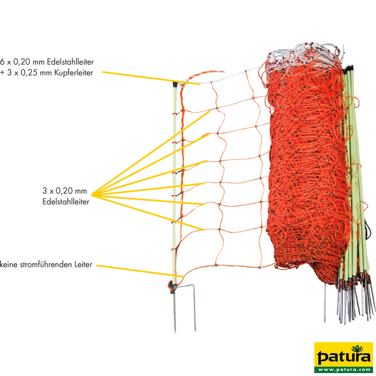 Filet électrifié Tornado XL, 90 cm haut, avec double pointe, 50 m