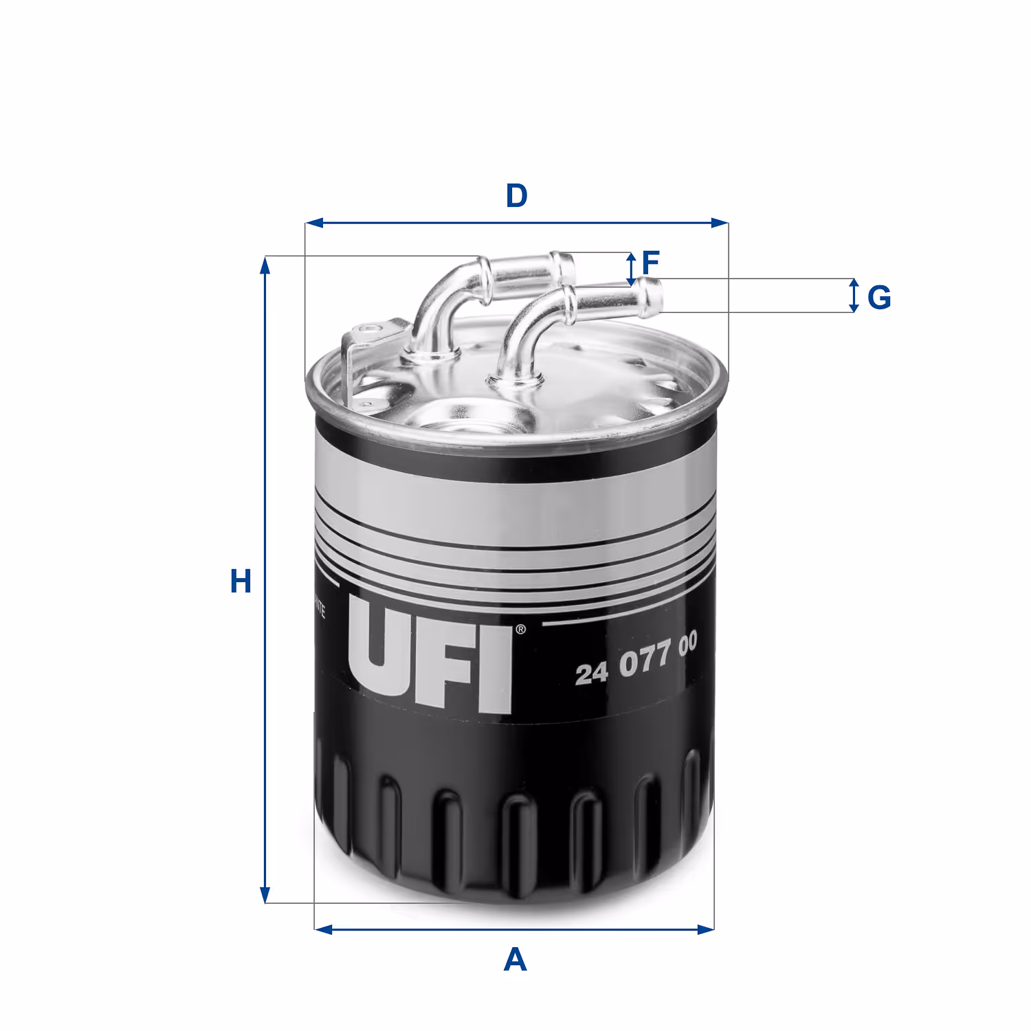 FILTRE À CARBURANT, FILTRE DIESEL EN LIGNE (RACCORDEMENT PAR LE HAUT) 24.077.00 - UFI FILTER