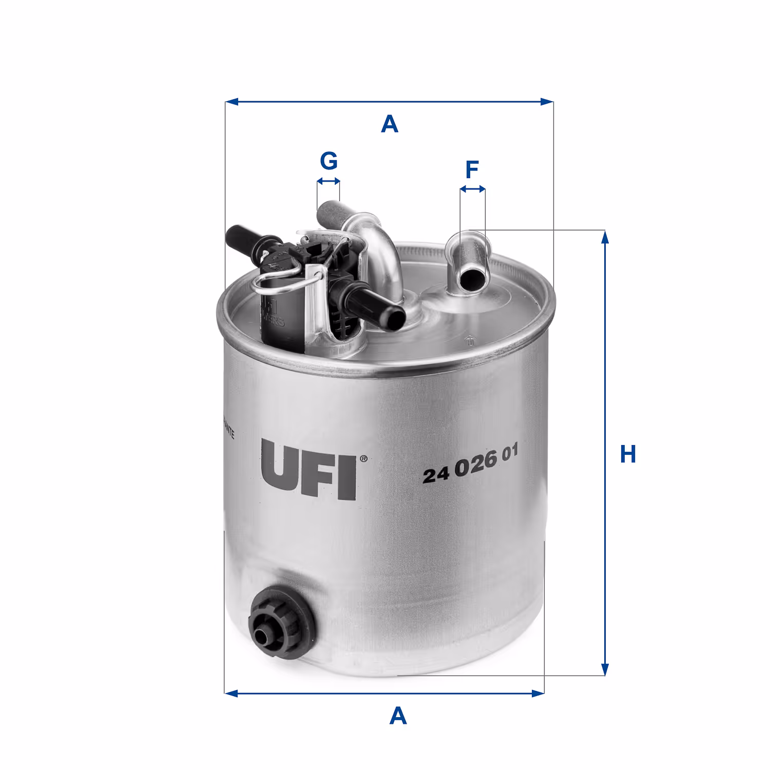 FILTRE À CARBURANT, FILTRE DIESEL EN LIGNE (RACCORDEMENT PAR LE HAUT) 24.026.01 - UFI FILTER