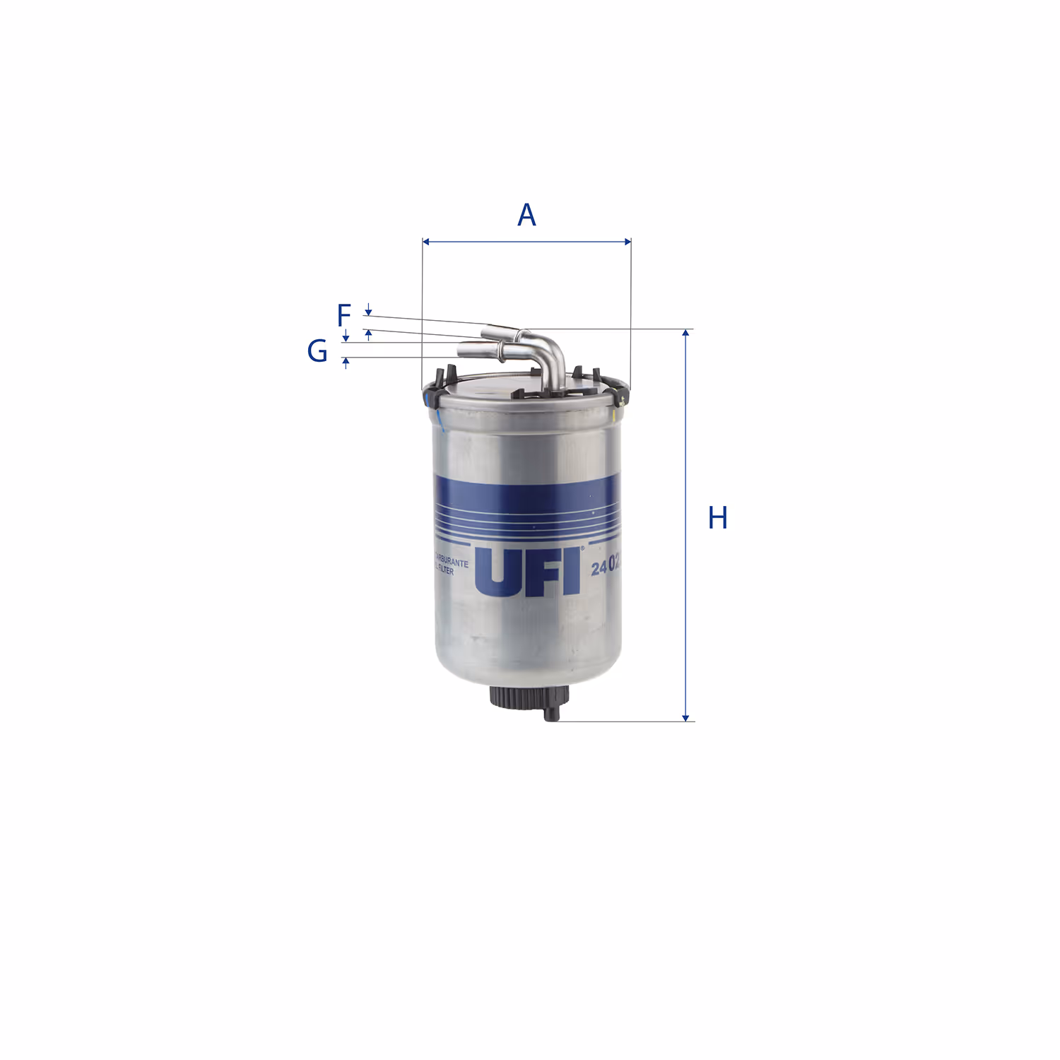 FILTRE À CARBURANT, FILTRE DIESEL EN LIGNE (RACCORDEMENT PAR LE HAUT) 24.022.00 - UFI FILTER