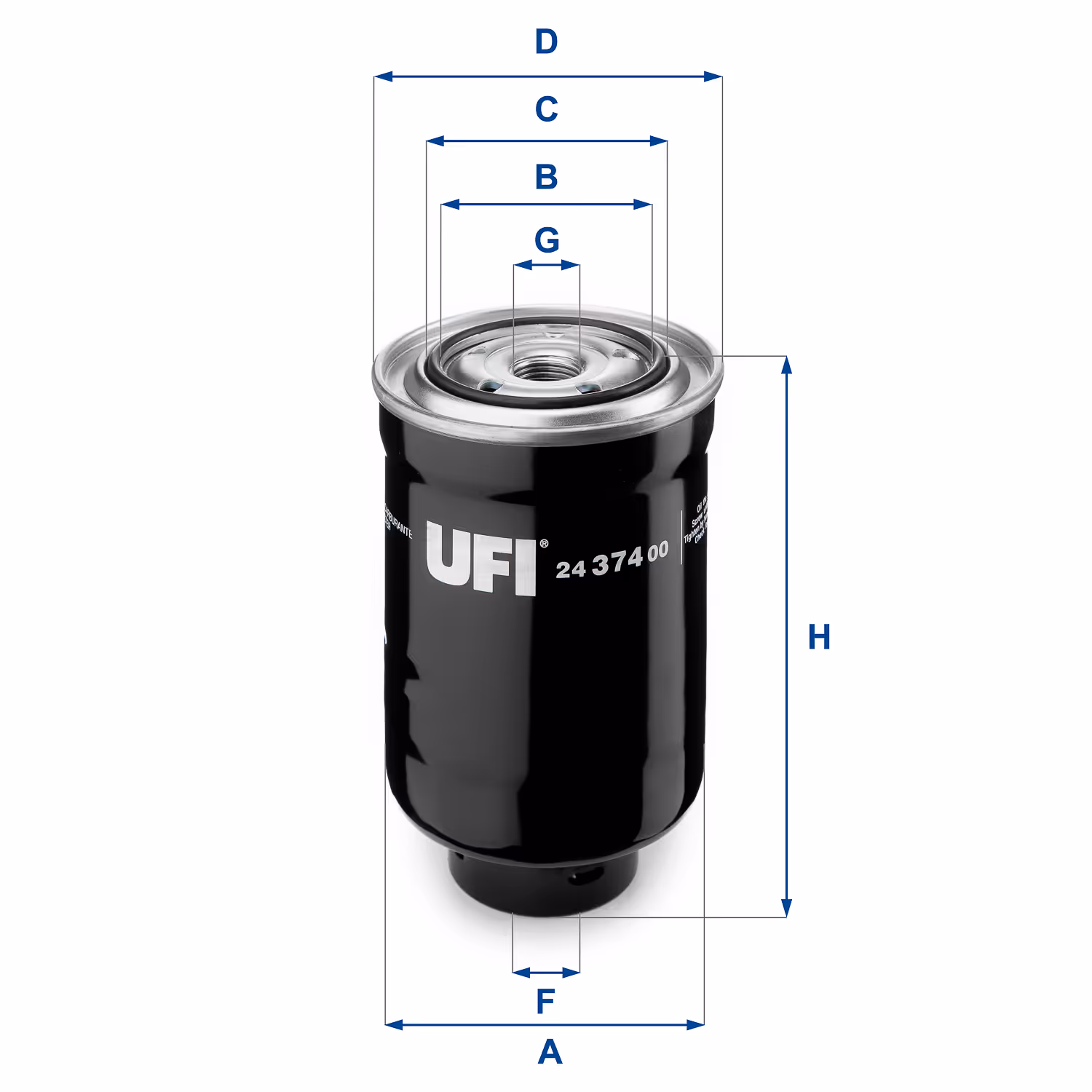 FILTRE À CARBURANT, FILTRE À DIESEL À VISSER 24.374.00 - UFI FILTER