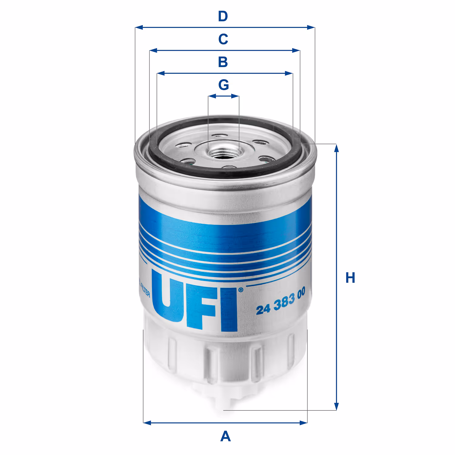 FILTRE À CARBURANT, FILTRE À DIESEL À VISSER 24.383.00 - UFI FILTER