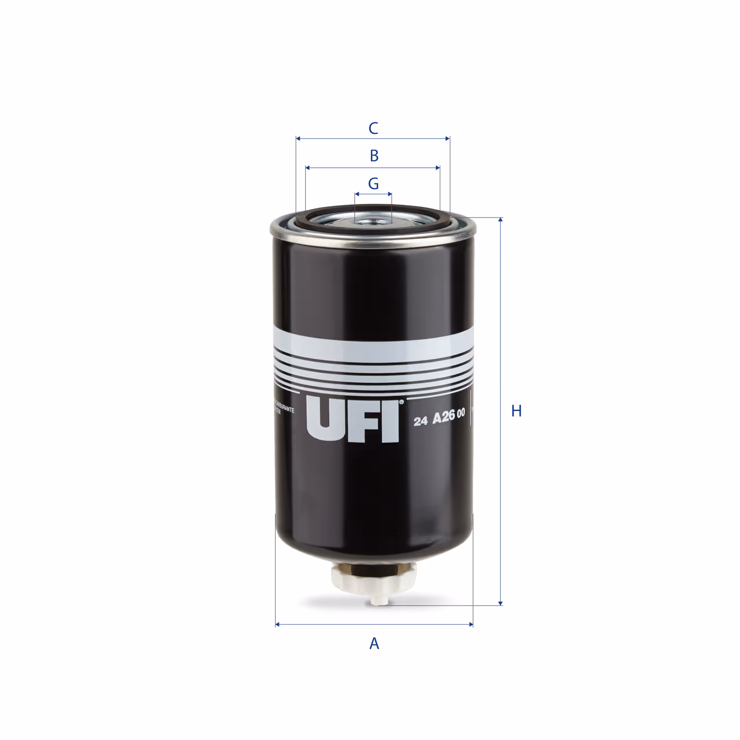 FILTRE À CARBURANT, FILTRE À DIESEL À VISSER 24.A26.00 - UFI FILTER