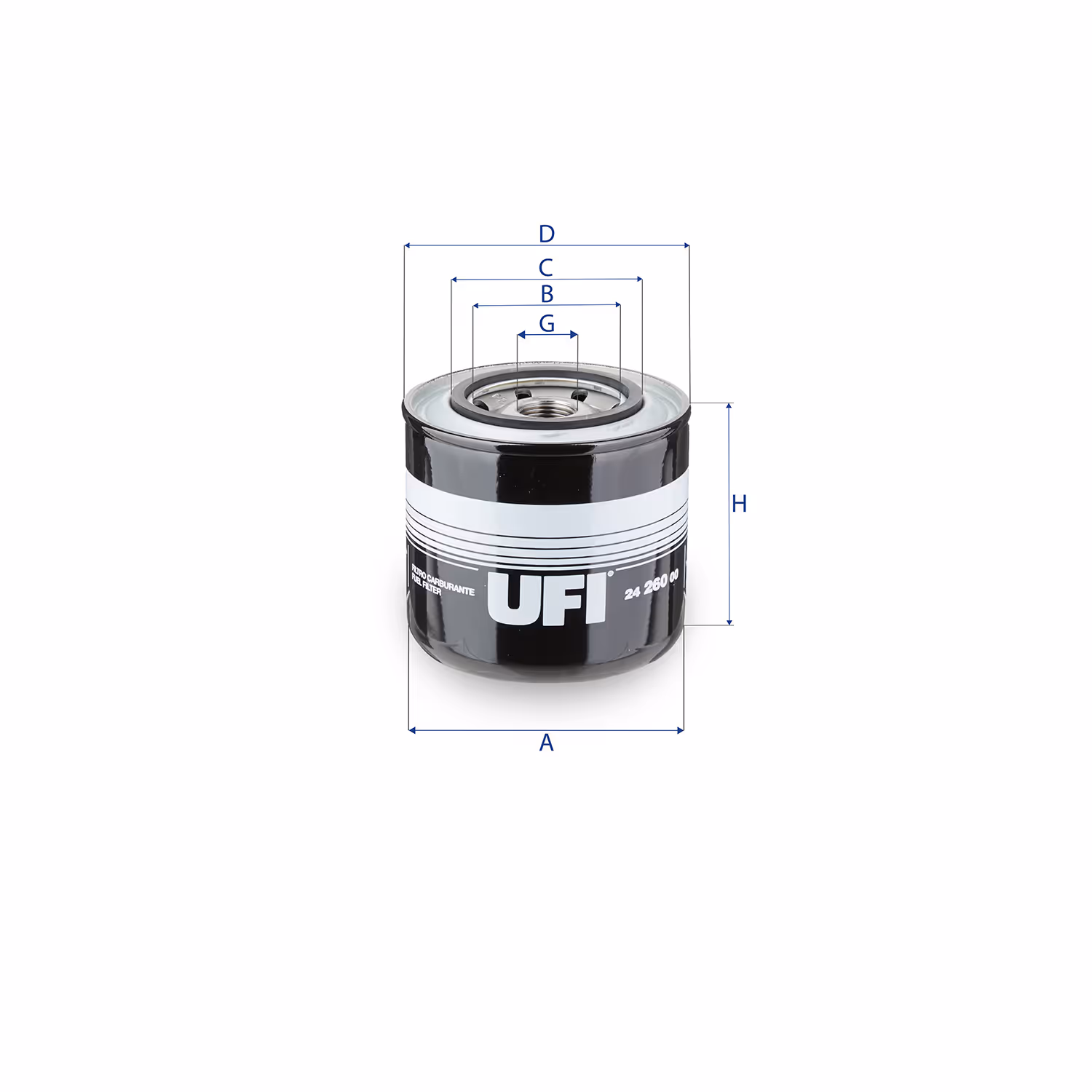 FILTRE À CARBURANT, FILTRE À DIESEL À VISSER 24.260.00 - UFI FILTER
