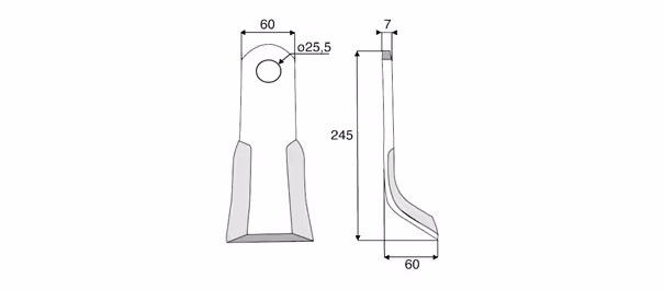 Fléau broyeur 245 X 60 X 7 Ø25.5 Lagarde adaptable