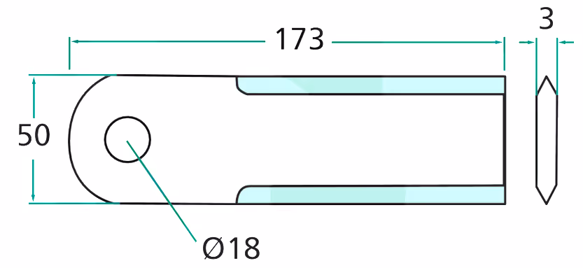 Fléau lisse 173 x50x3 mm Ø18 mm pour broyeur Rasspe