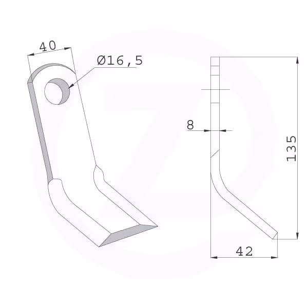 Fleau broyeur Nobili 40x8x135mm Adaptable