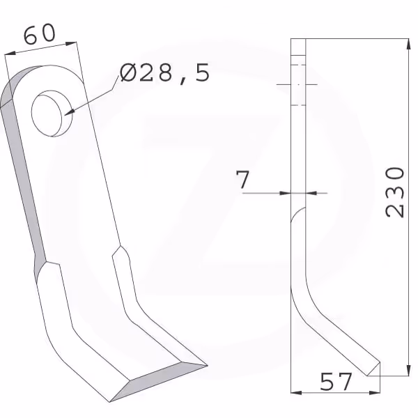 Fleau broyeur 60x7x230mmpour Cabe Adaptable