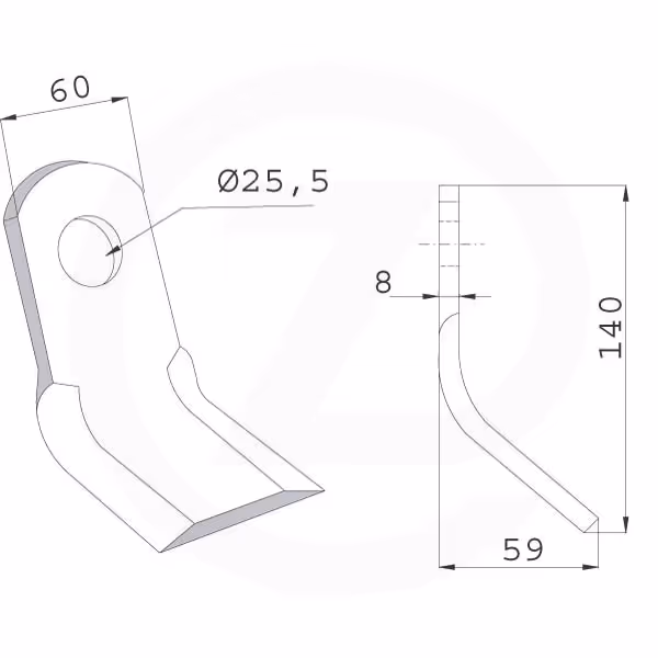 Fleau broyeur 60x8x140mm pour Agricom Adaptable