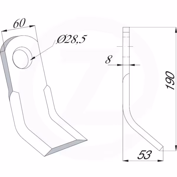 Fleau broyeur 60x8x205mm Adaptable
